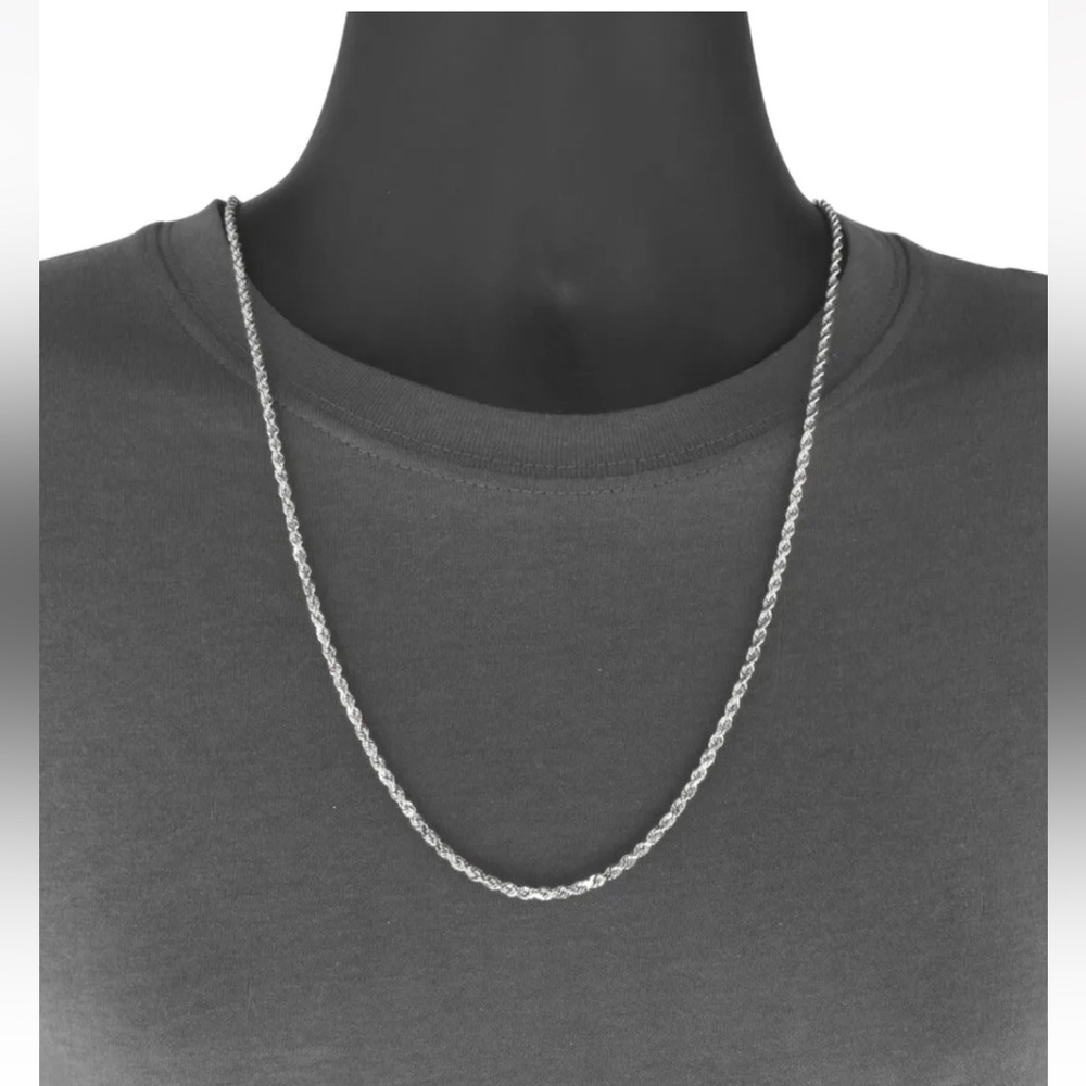 24” 14K White Gold Filled Over 925 Sterling Silver 2MM Brazilian Rope Chain, New